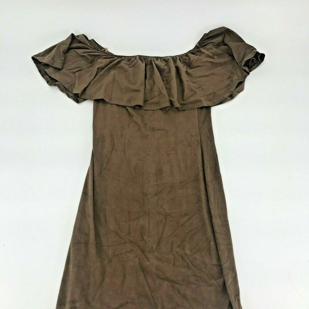 J Womens Casual Summer Dress Ruffle Tiered Chest Short Sleeve Brown Sz S